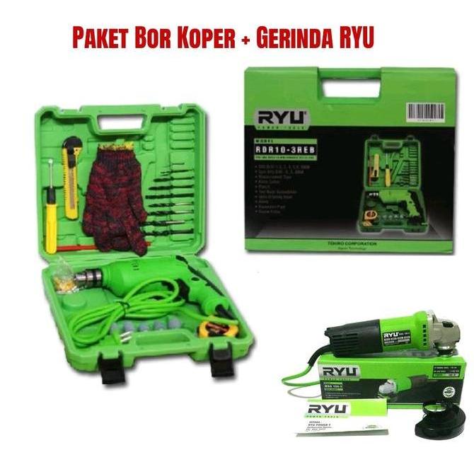 LIBARDIRT Paket Mesin Bor Set Gerinda RYU sepaket mesin bor 10mm set koper dengan mesin gerinda list