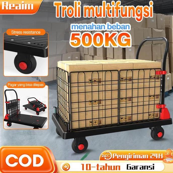Reaim Troli Barang Lipat Dengan pagar Hand gerobak troli roda troli Ringan Lipat Troli Kecil Portabl