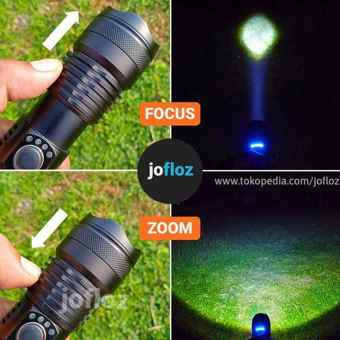 Senter Led Xlamp Xhp50 Zoom +Baterai 18650 +Adaptor Usb Recharge