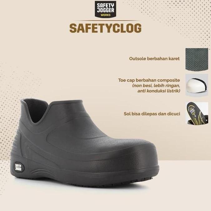 Promo Sepatu Safety Jogger Safetyclog / Safety Shoes Chef Dapur Anti Slip Safety Clog Cod