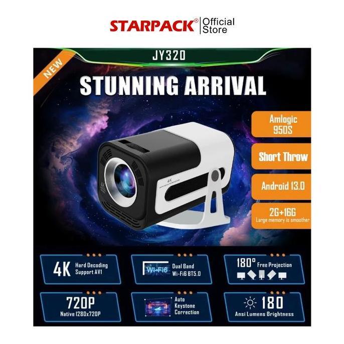 JY320 Smart Proyektor Android 13.0 UHD 720P 5G WIFI + HDMI IN