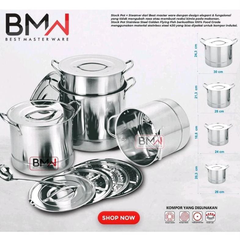 Panci Stock Pot Steamer Set Bmw - Stock Pot Stainless - Panci Kukus Serbaguna