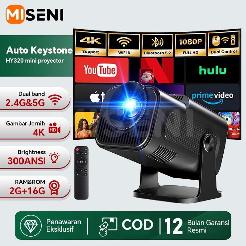 flaminggo shop MISENI HY320 Mini Smart Proyektor Android 13.0 4k full hd 2G RAM+16G ROM Dual Band 2.