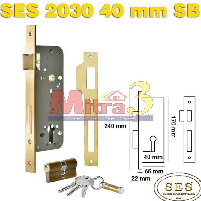 *****] Body Kunci Pintu SES 2030 40mm SB Kuning + Silinder Kunci SES Solid Brass 60mm SB Kuning / Mo