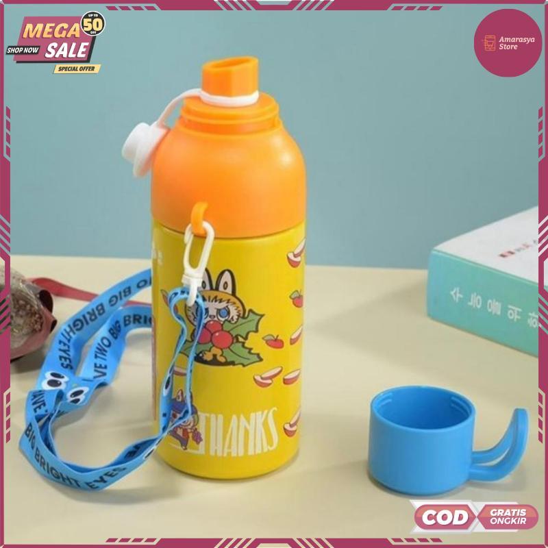Promo Botol Tempat Air Minum Stainless 304 600ml/ Tumbler Anak Sekolah Tali Panjang + Box - 2025 COD