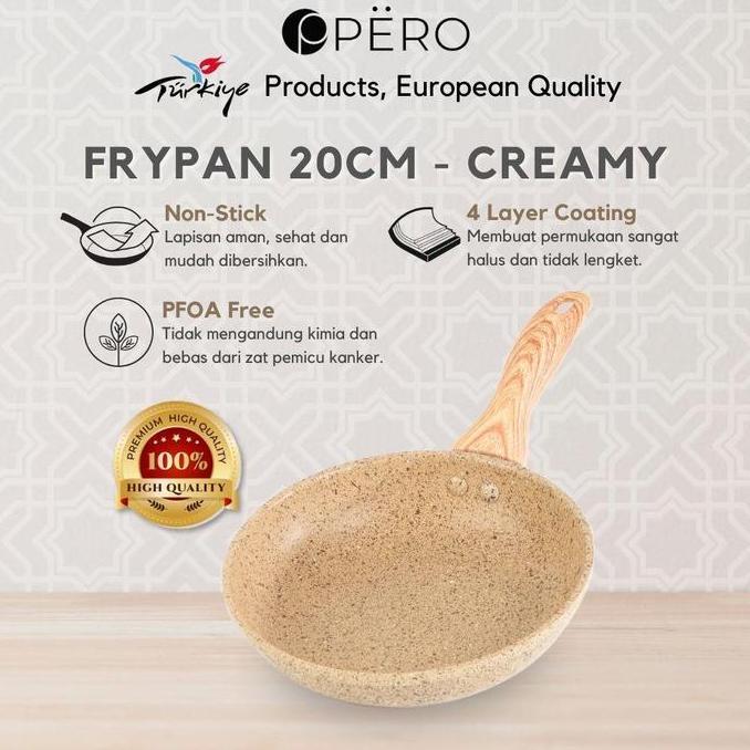 [IN HOUSE] Pero Frypan 20cm Nonstick Granite Wooden Handle/ Wajan Tanpa Minyak