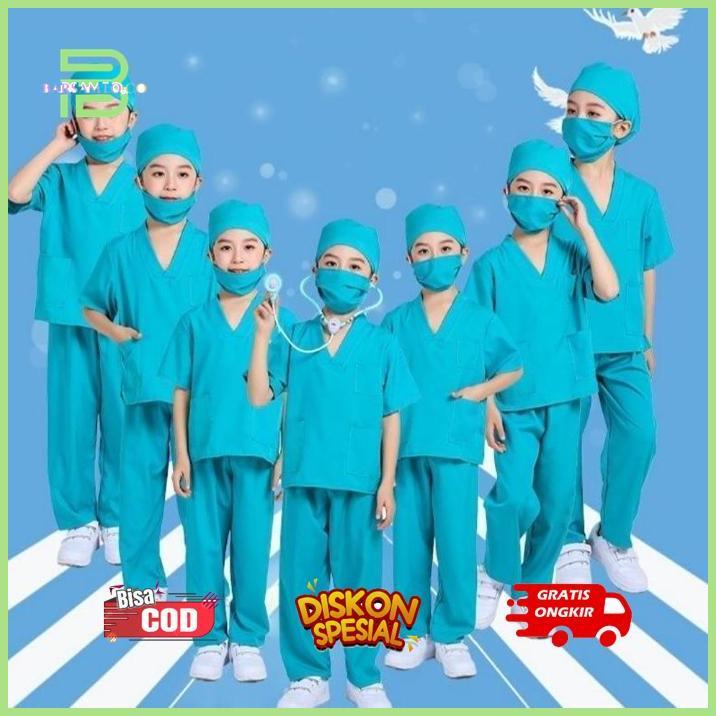 CQ37 WDM-2227 Baju profesi dokter anak tangan pendek - Baju dokter kecil - Kostum Profesi Anak SD / 