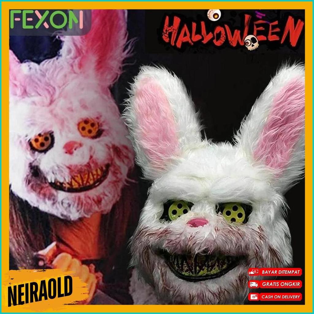Cusss Serbu [Cod] Fexon Topeng Kelinci Seram Halloween/Kepala Kelinci Seram/Topeng Unik Halloween/Ak