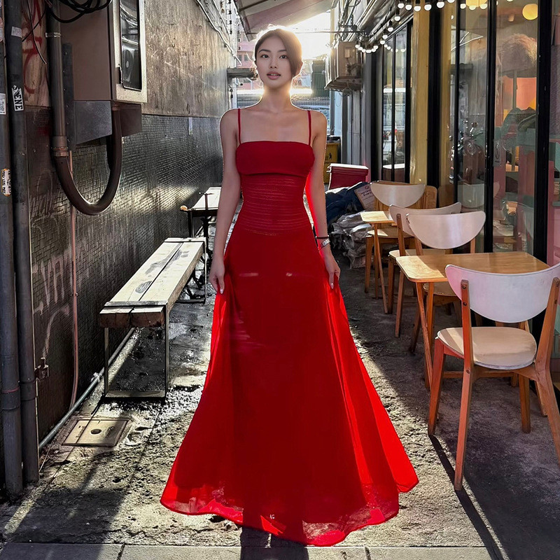 Gaya Eropa Amerika suspender dress kasual, penampilan serasi untuk gadis seksi yang fashionable