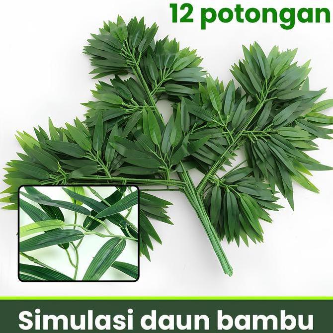 Promo Daun Bambu Kain 1 Lusin / plastik / dekoran / artifcial / dekorasi pelaminan / Kain/ hiasan Hi