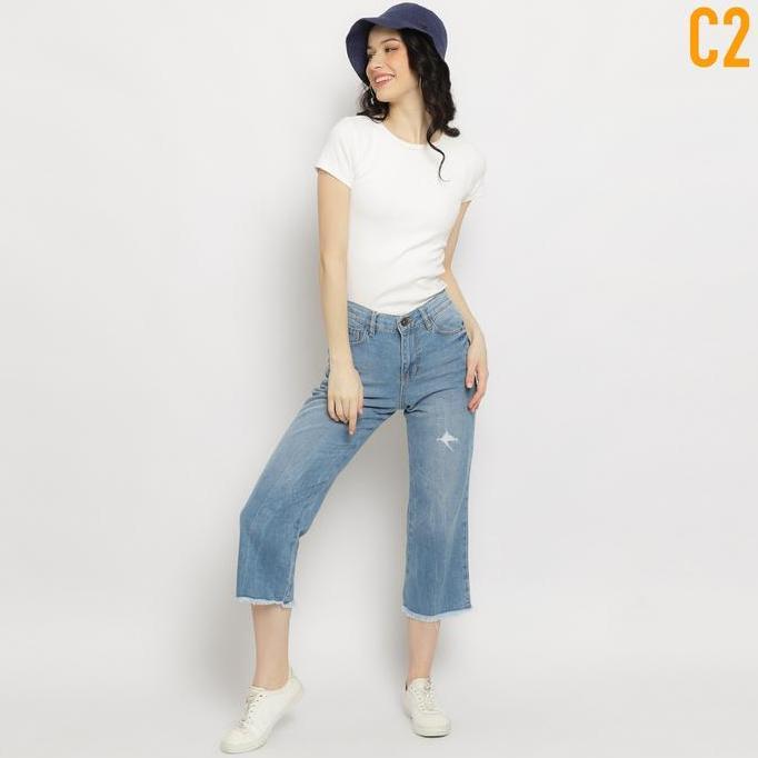 C2 Widley Blue Boyfriend Jeans Wanita celana panjang