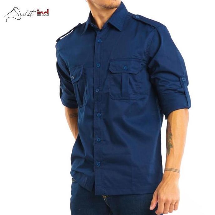 DE158 >> Kemeja PDL Lapangan Baju Tactical Polos Safari Korsa Warna Biru Navy