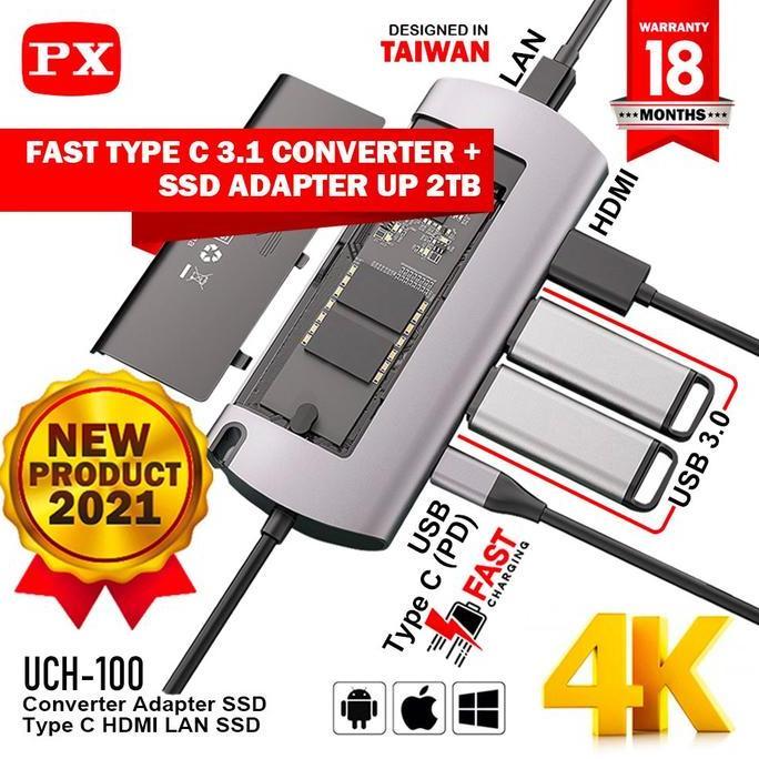 TERMURAH - PX - Converter Adapter SSD 2TB Type C to USB HDMI LAN 6 In 1 UCH-100