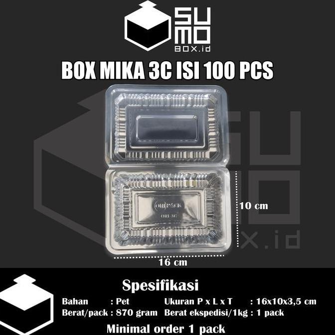 Plastik mika kue ukuran 3c isi 100pcs bening/ kotak makanan nasi rames
