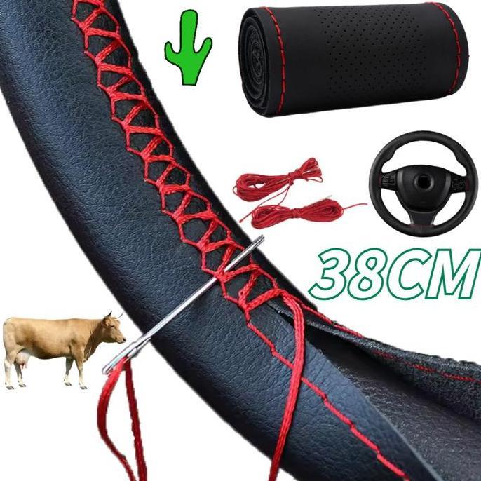 DV158 - Sarung Stir Mobil 38cm Universal/Cover Setir Kulit Asli 100%/DIY Steering Wheel Cover/sarung