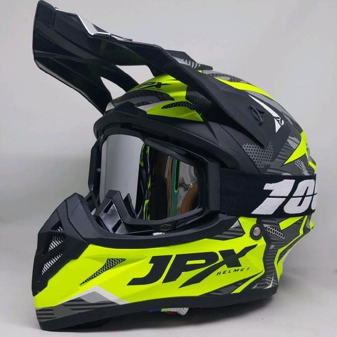 Helm JPX CROSS FOX 1 motif X35 plus Kacamata goggle 100 percent