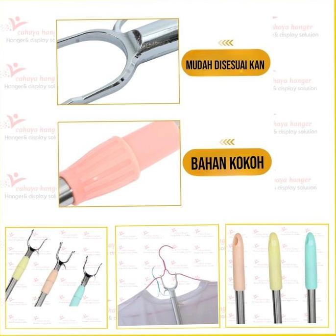 COD tongkat sodokan galah baju besi crome Jemuran Hijau