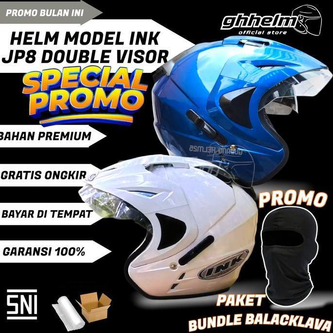 HELM INK DOUBLE VISOR JP8 HELM SNI FREE STICKER|HALF FACE 2 VISOR Motorcycle Kaca