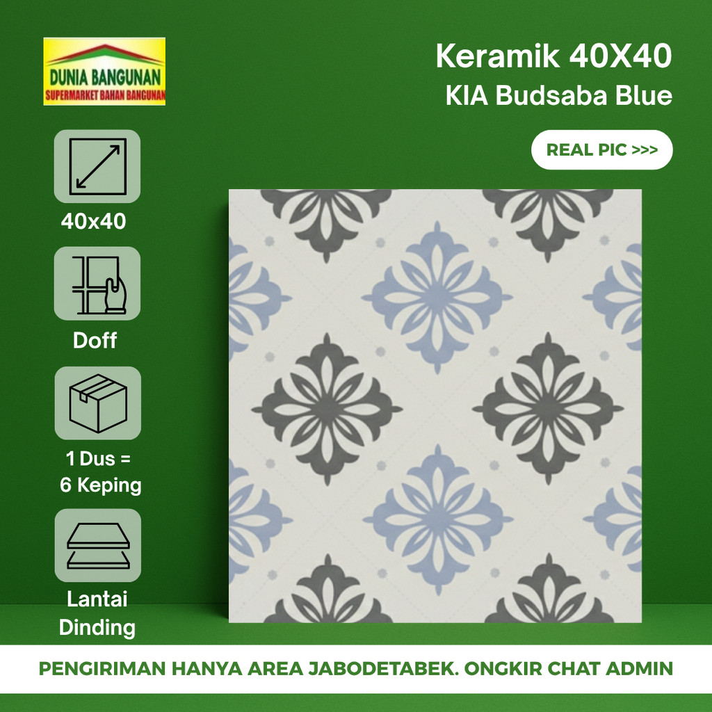 Keramik Lantai 40x40 Motif Batik KIA Blue Keramik Keramik Lantai Doff Dapur
