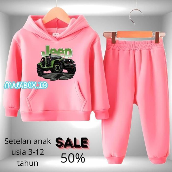 PL30 tre-57 Baju Setelan Sweater Anak Lengan Panjang Motif Mobil JEEP Untuk Usia 3-12 Tahun Berkuali