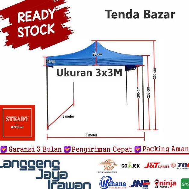 Tenda Lipat 3X3 M Tenda Bazar Tenda Pameran Tenda Ukuran 3 X 3 Parkir Portable Lipat Camping Outdoor