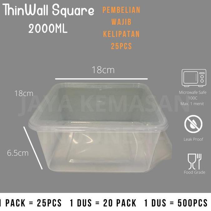 THINWALL SQUARE 2000 ML | KOTAK MAKAN BOX PLASTIK THIN WALL 2000ML