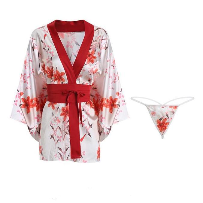 Promo kimono satin baju tidur wanita kimono dinas malam A562 Bunga Piyama Lingerie COD