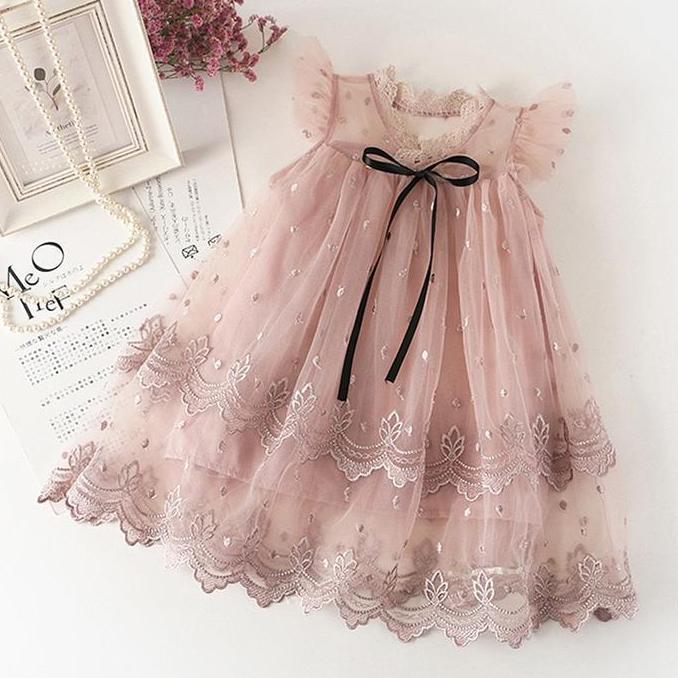 Promo [KIDSWONDERLAND] 1011 Dress Angel Anak Perempuan Gaun Korean Style Impor Renda Bordir COD
