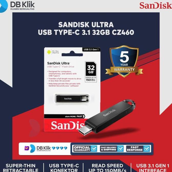 Flashdisk SanDisk Ultra 32GB CZ460 USB 3.1 Type-C - Sandisk 32GB USB C
