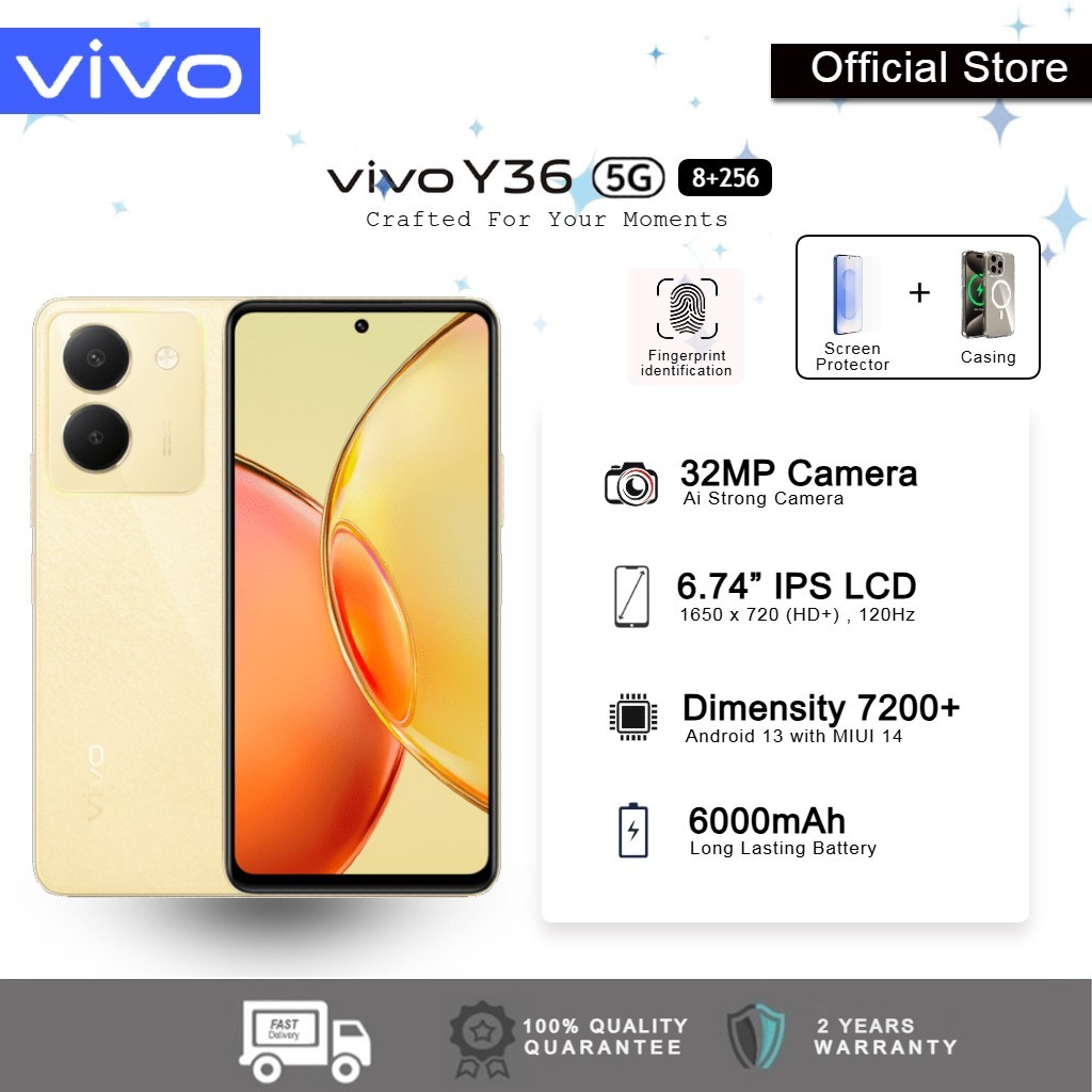 VIVO Y36 5G (8+256GB) Smartphone 44W FlashCharge + 5000 mAh 50MP Fun Camera 6.64" FHD+ Datch Display