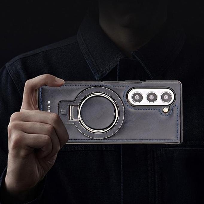 DF89 - Casing For SAMSUNG Z FOLD3 - FOLD 3 Magsafe stand Leather Back Case Cover Kulit Softcase