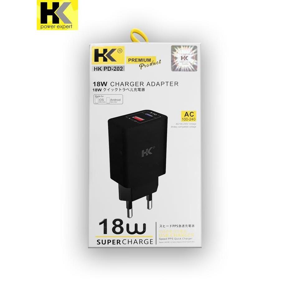 HK Adapter Charger PD-202 Fast Charging USB & Type C PD QC3.0 18W