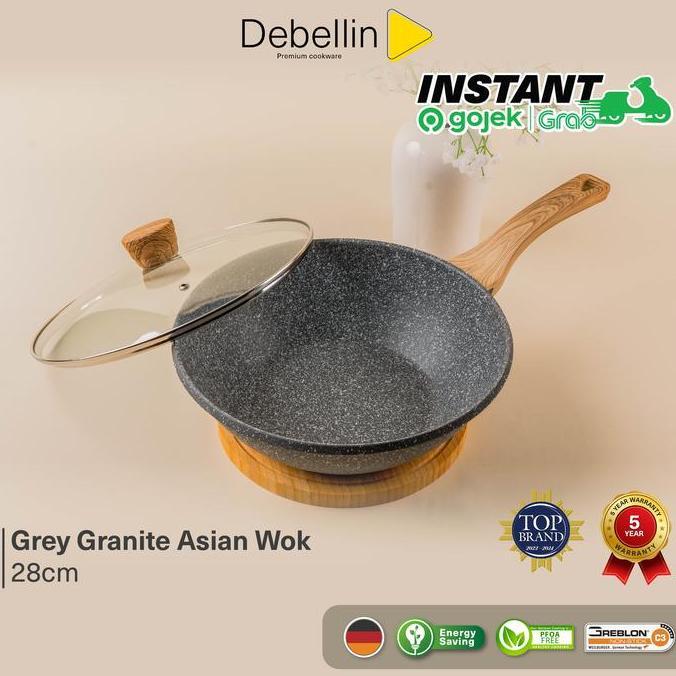 Debellin Grey Granite Asian Wok Pan 28 Cm