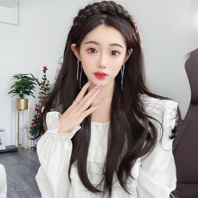 AEGYOSHOPPE - H022 Wig Bando Korea Kepang 60 CM, Rambut Palsu Setengah Kepala dengan Bando, Fiber Je