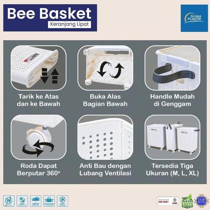 Wins Keranjang Roda Lipat Laundry Basket Napolly Bee Basket Trolley / Troli / Belanja / Serbaguna Ke