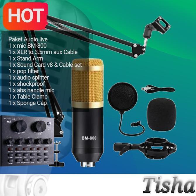 Paket Komplit podcast Condenser Mic BM800 & soundcard v8 Original