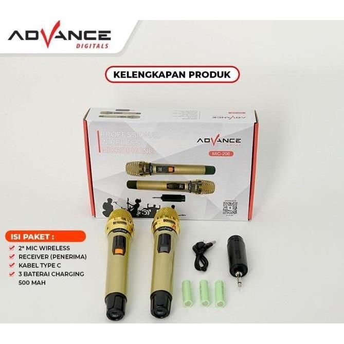 Mic Wireless Advance Microphone Tanpa Kabel Isi 2 Gold Dicas Original Original