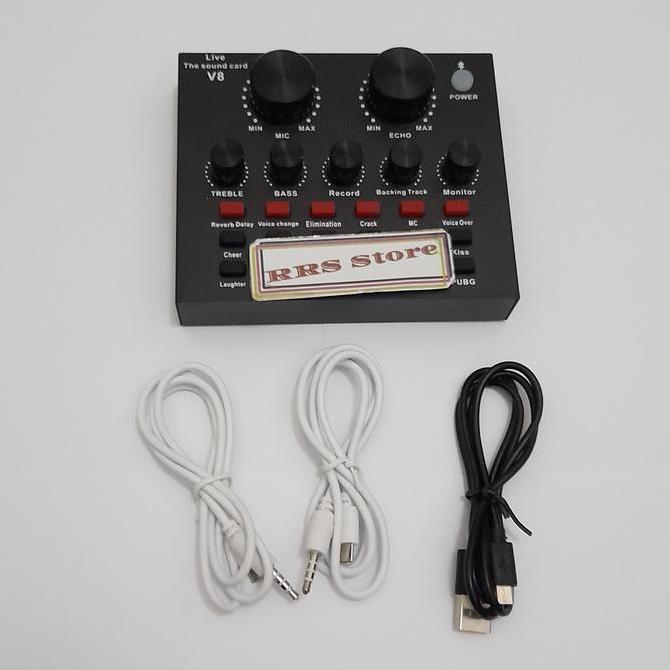 alat karoke soundcard v8 dan mic wireless homic 306 2 mic free batrai Original