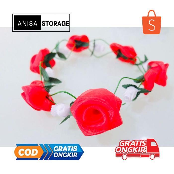 fx-4 rg-4 CQ37 flower crown merah putih hiasan rambut mahkota bunga spesial DIRGAHAYU HUT RI warna w
