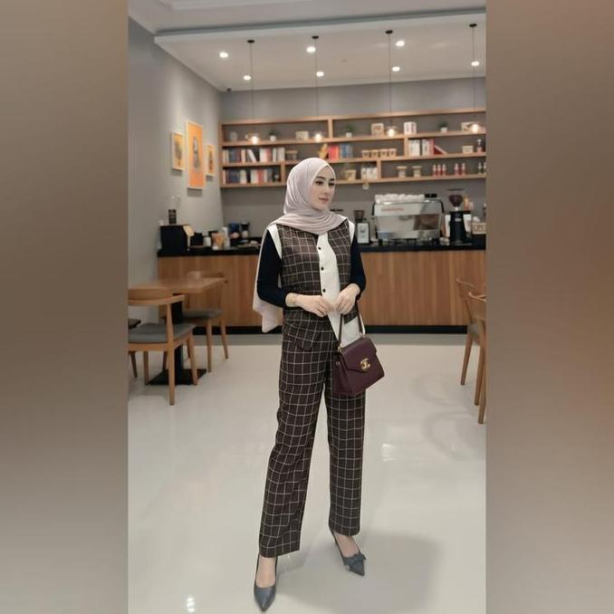 DS9 >> SH-MIYUMI ROMPI KOTAK-ONESET TERBARU Baju Muslim Panjang Wanita Gamis Dewasa Atasan Celana Se