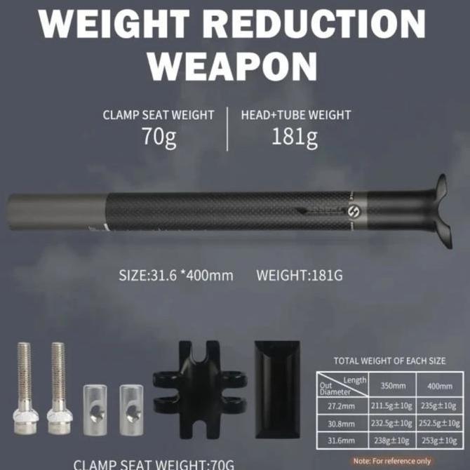 Seatpost Toseek 27.2 30.8 31.6 Carbon Ultra Light 400Mm Tiang Sadel Carbon Toseek