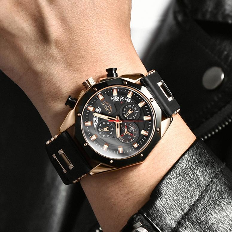 LIGE Original Jam Tangan Pria Fashion Kronograf Aktif Multi Fungsi Anti Air Jam Tangan + Kotak Jam t