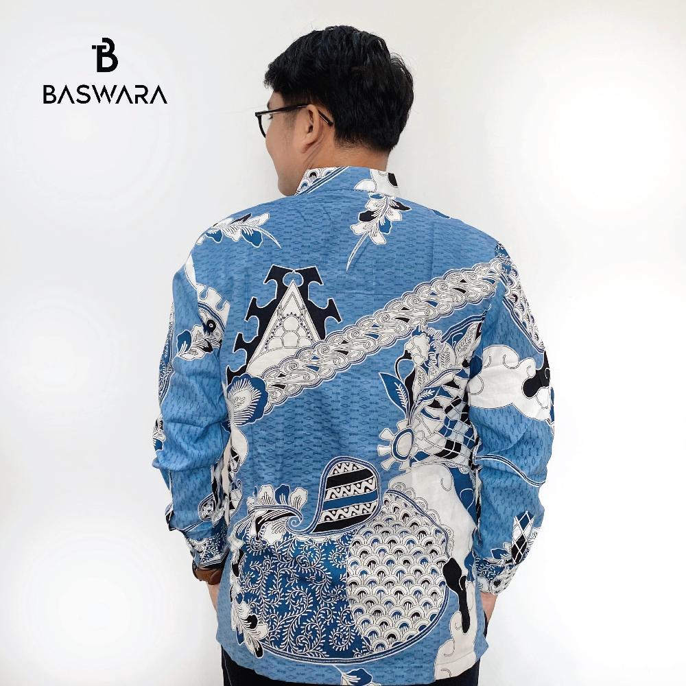 Best Seller Baswara Batik Lengan Panjang Biru Putih NEW A34 Limited Edition