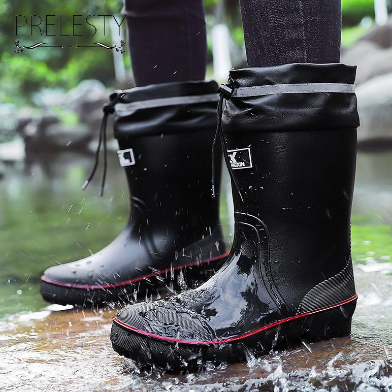 Premium Waterproof Cowok Dewasa Keren Sepatu Sawah Tinggi Pria Boot Karet Kerja Proyek Anti Air Banj