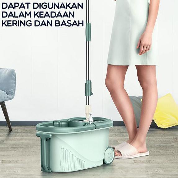 Alat Pel Lantai Putar Otomatis SAMONO/ALAT PEL ALL IN ONE FIBER/SPIN MOP DENGAN EMBER HIJAU COKLAT B