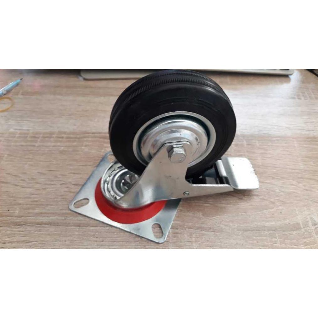 Roda troli Karet 5" inch troly kastor 1 Set 4pcs( 2Hidup Rem 2 Hidup ) Roda Troli