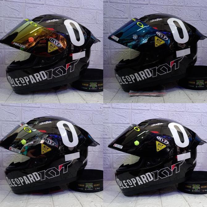 HELM KYT R10 FULL FACE SOLID BLACK LEOPARD PAKET GANTENG