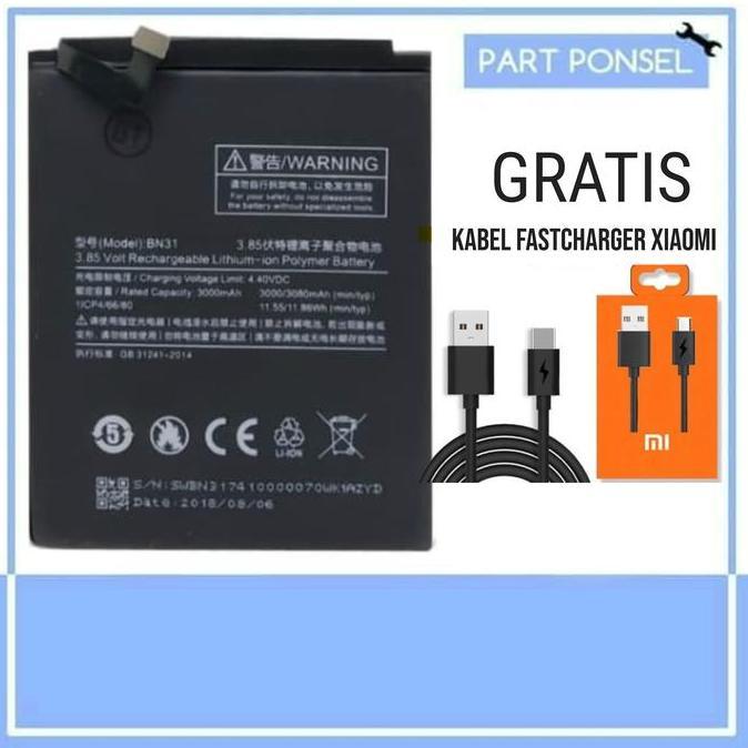 Baterai ORIGINAL Xiaomi BN31 Redmi note 5A ,mi5X / Mi A1 Original 100%