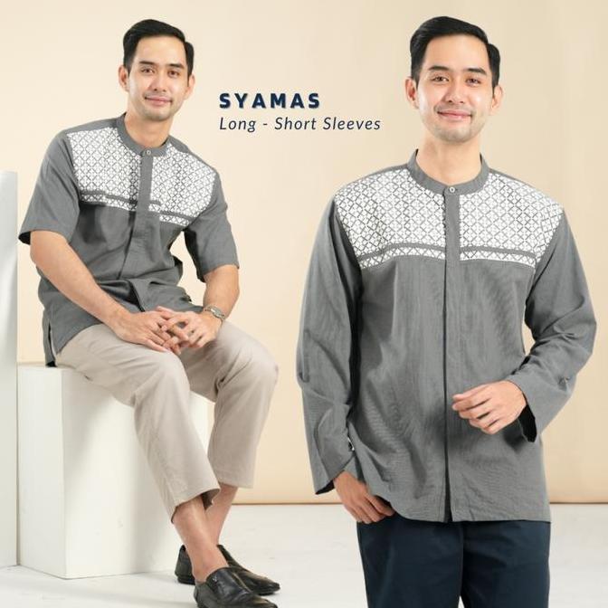 Promo Muslimadani Baju Koko SYAMAS Regular Koko Dewasa Lengan Pendek dan Lengan Panjang Bordir Kemej