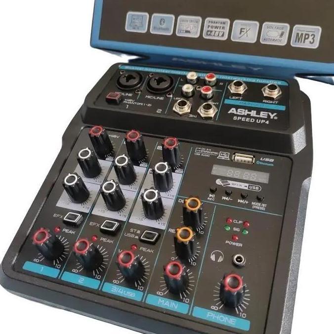 ASHLEY MIXER SPEED UP4 4 CHANNEL 2 MONO MIC LINE 2 STEREO BISA JADI SOUNDCARD BLUETOOTH USB DENGAN G